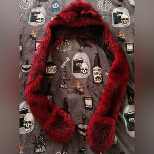 faux fur animal wolf ear hat with ears and mittens